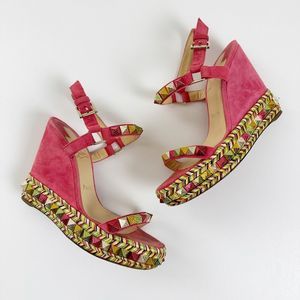 Christian Louboutin Pink Wedges with Multicolor Accents